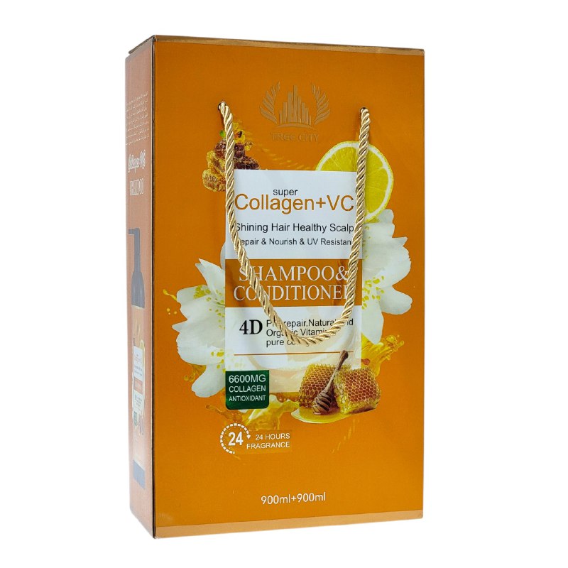 SHAMPOO EN SET PARA EL CABELLO CON ACONDICIONADOR DE COLAGENO Y VC SUAVIZANTE TREE CITY 900MLX2