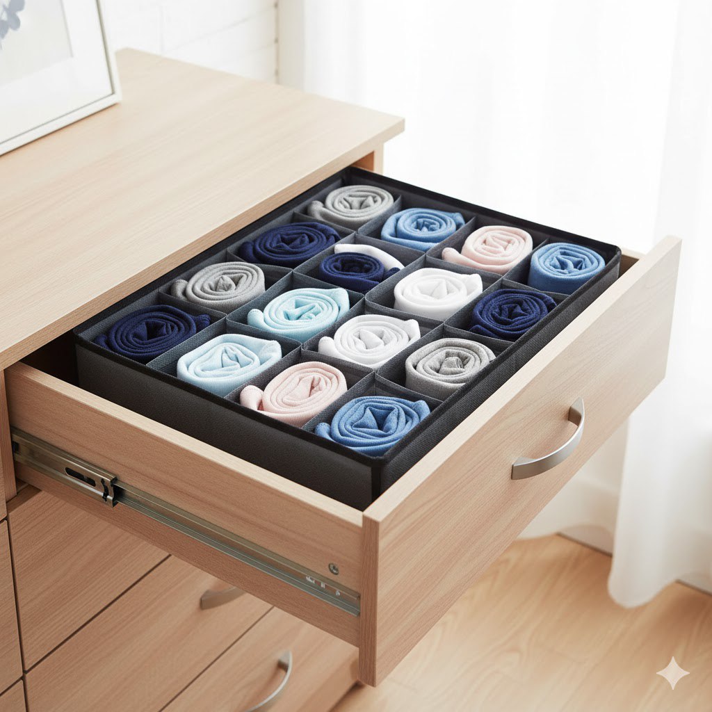 ORGANIZADOR CAJA DE ALMACENAMIENTO DE 16 COMPARTIMIENTOS FIJOS 36X298X10CM, PARA FAJAS, ROPA INTERIOR, CALCETINES Y MAS BENELI HOME