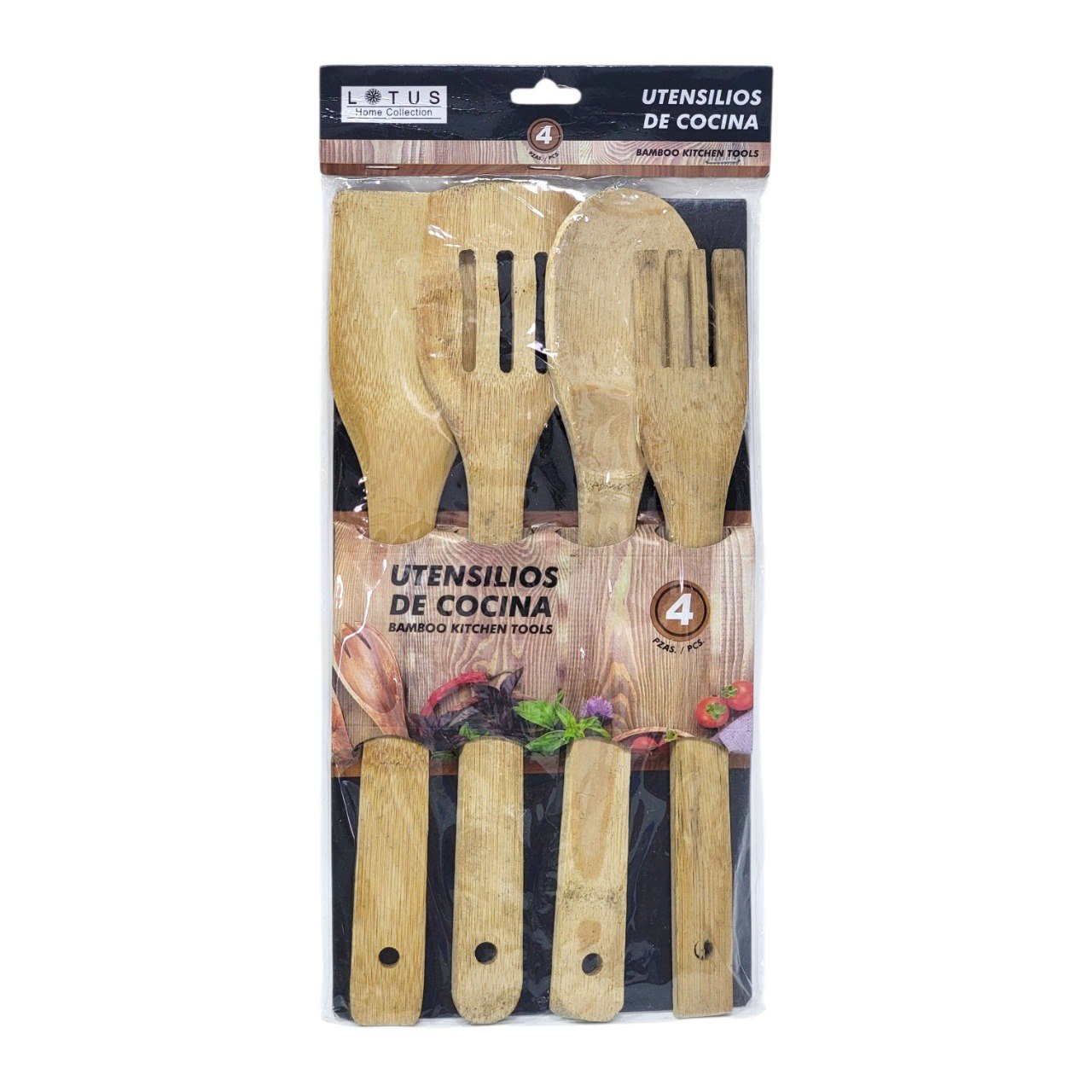 SET DE UTENSILIOS DE COCINA DE BAMBU 4PCS LOTUS