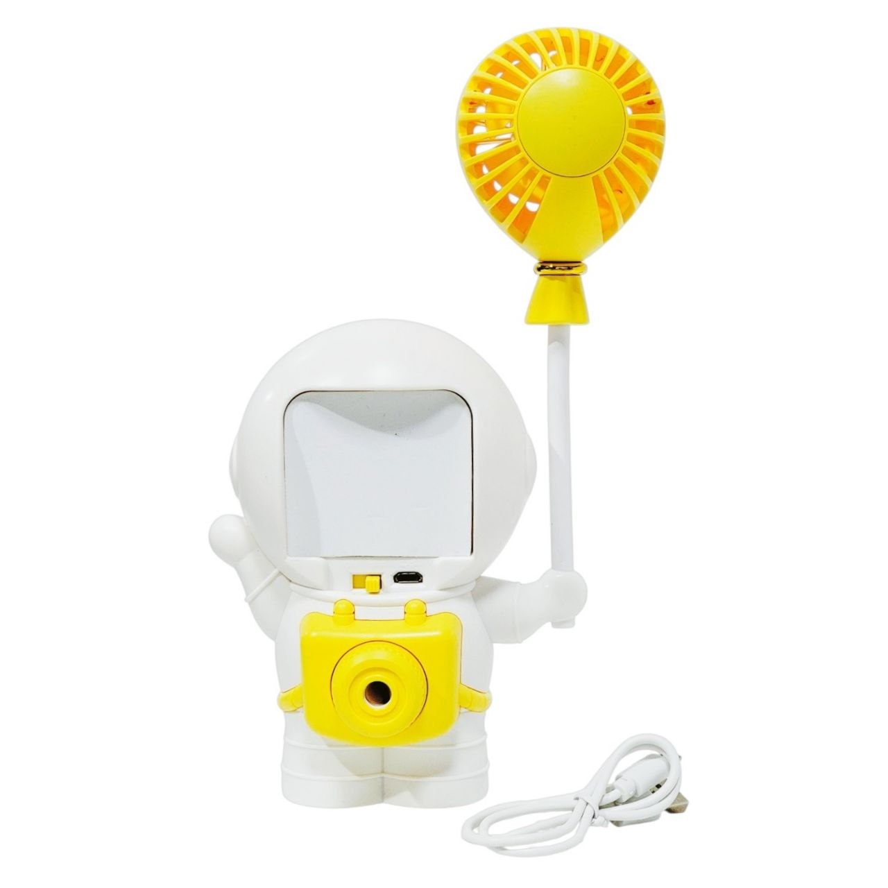 VENTILADOR DE MANO PORTATIL RECARGABLE CON SACAPUNTAS INTEGRADO DE ASTRONAUTA 23X11CM