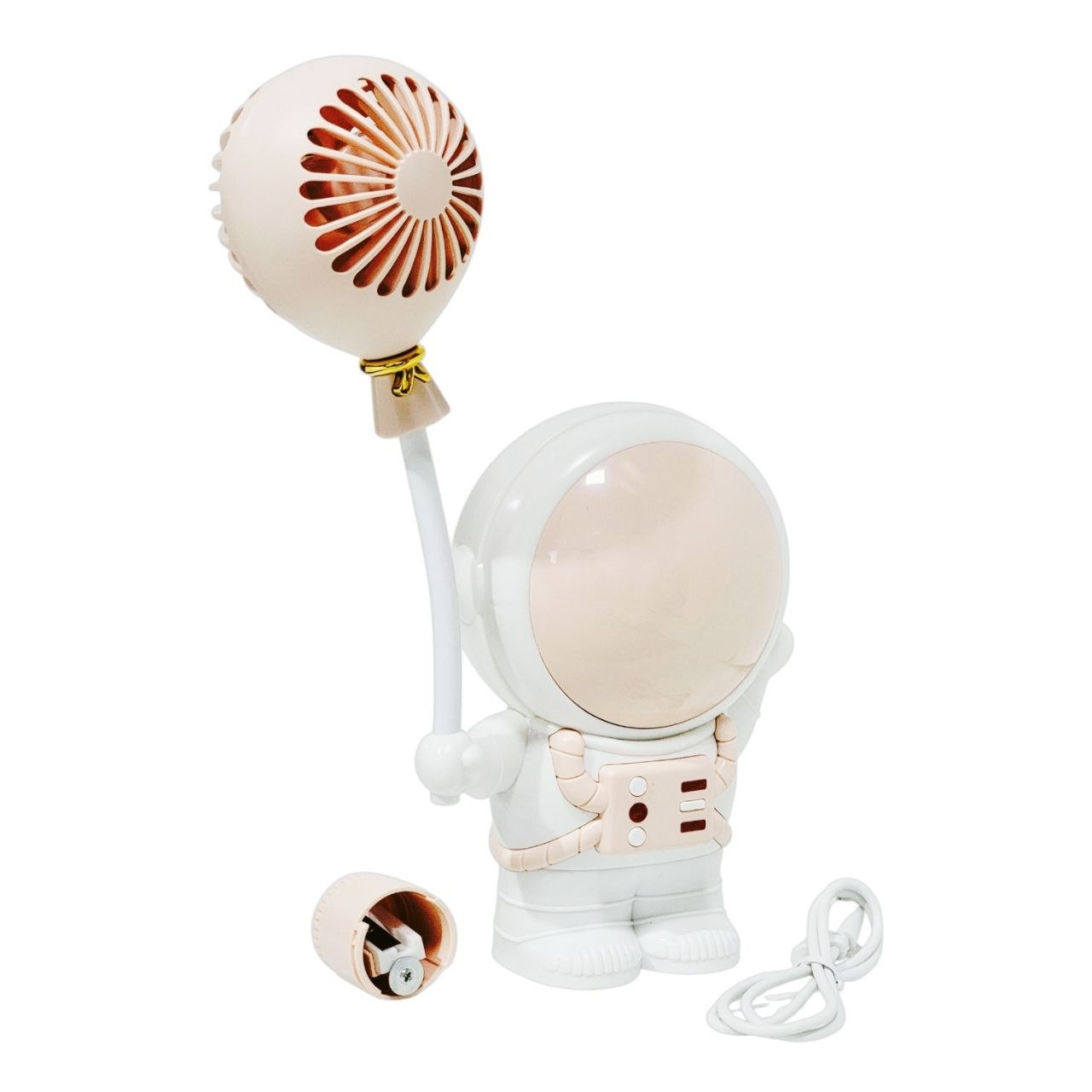 VENTILADOR DE MANO PORTATIL RECARGABLE CON SACAPUNTAS INTEGRADO DE ASTRONAUTA 23X11CM