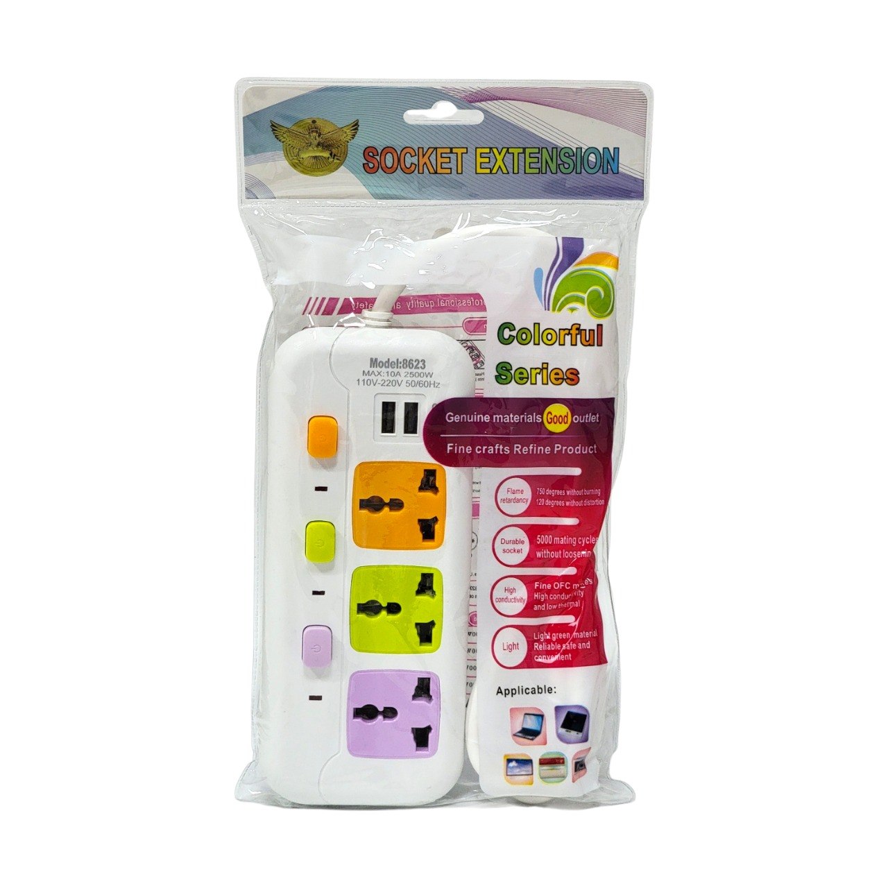 REGLETA EXTENSION DE ENCHUFE DE ALTA RESISTENCIA 2500W