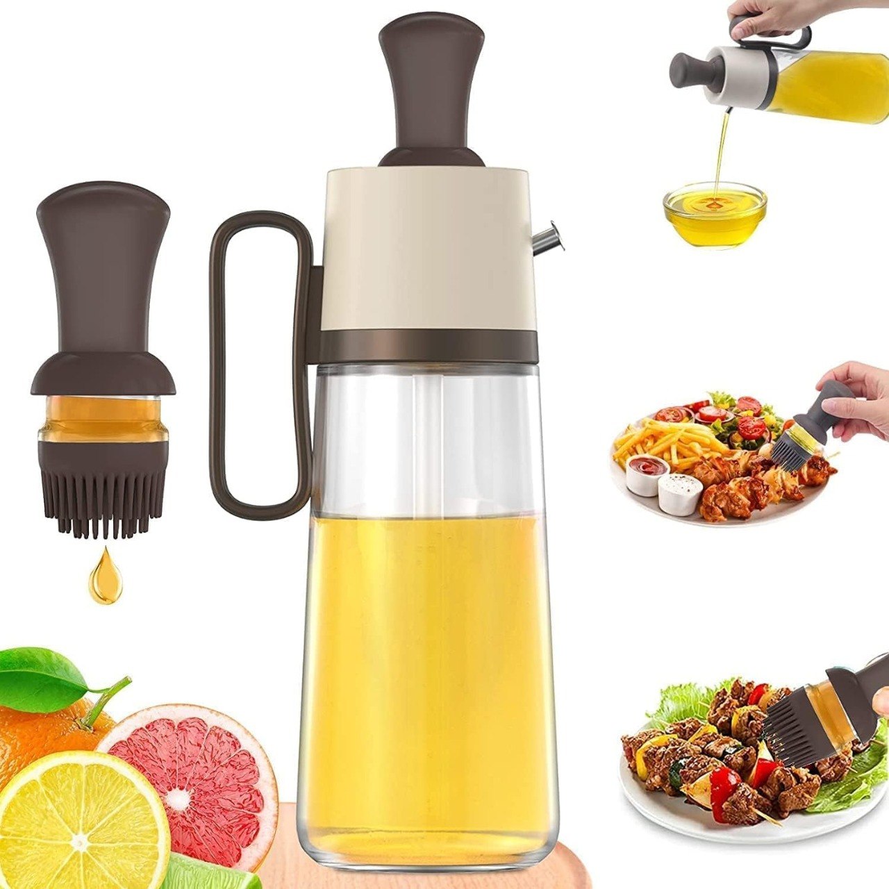 BOTELLA DISPENSADORA DE ACEITE DE VIDRIO CON PINCEL DE SILICONA 550ML