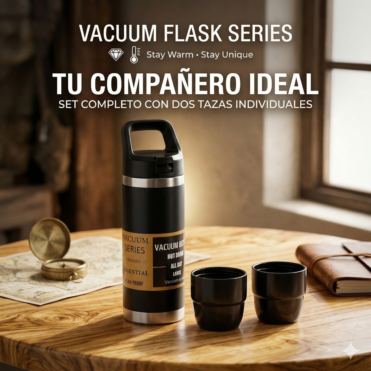 SET DE TERMO Y TAZAS DE VIAJE DE ACERO INOXIDABLE 3PCS 500ML