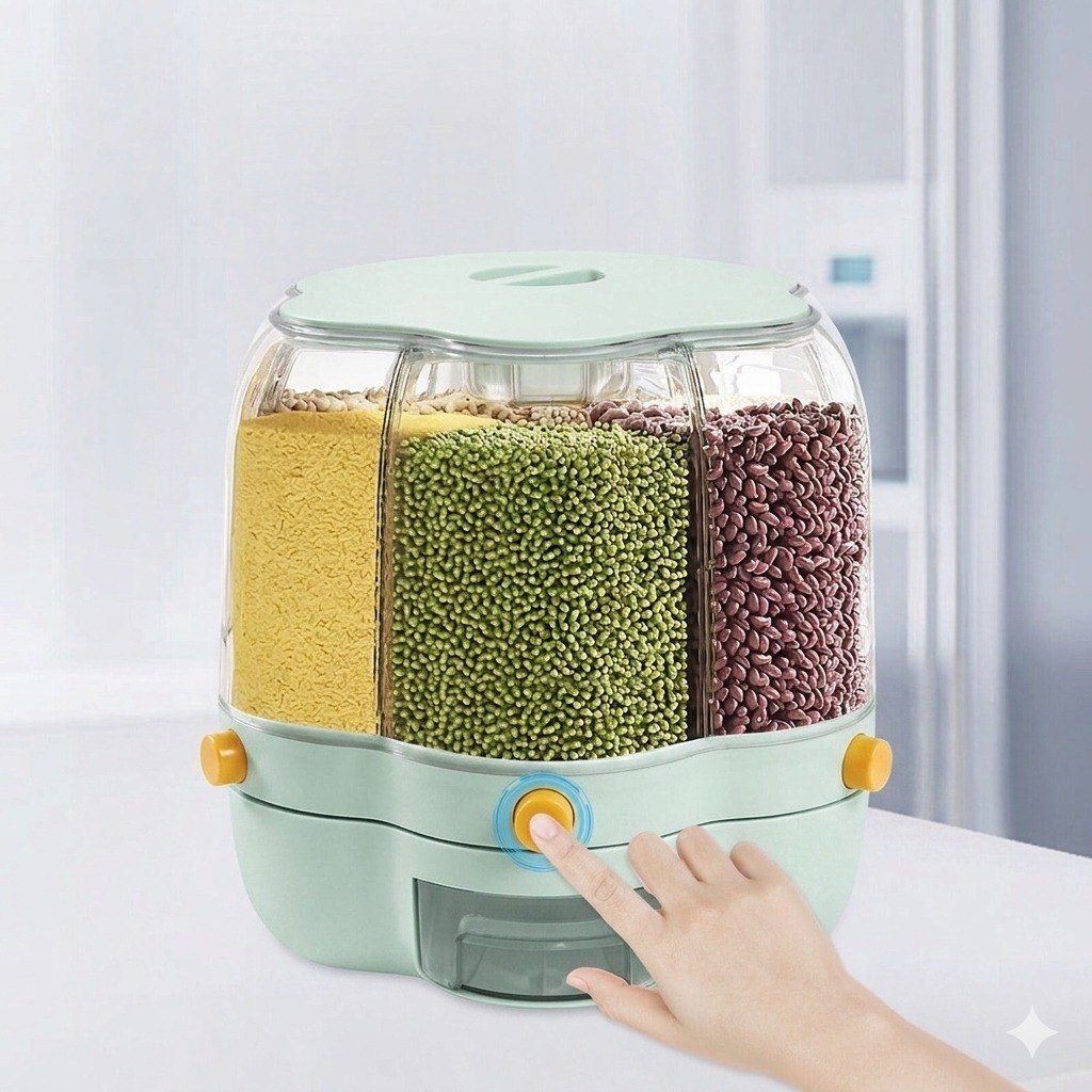 DISPENSADOR ORGANIZADOR DE GRANOS Y CEREALES GIRATORIO 7L 25X28X26CM