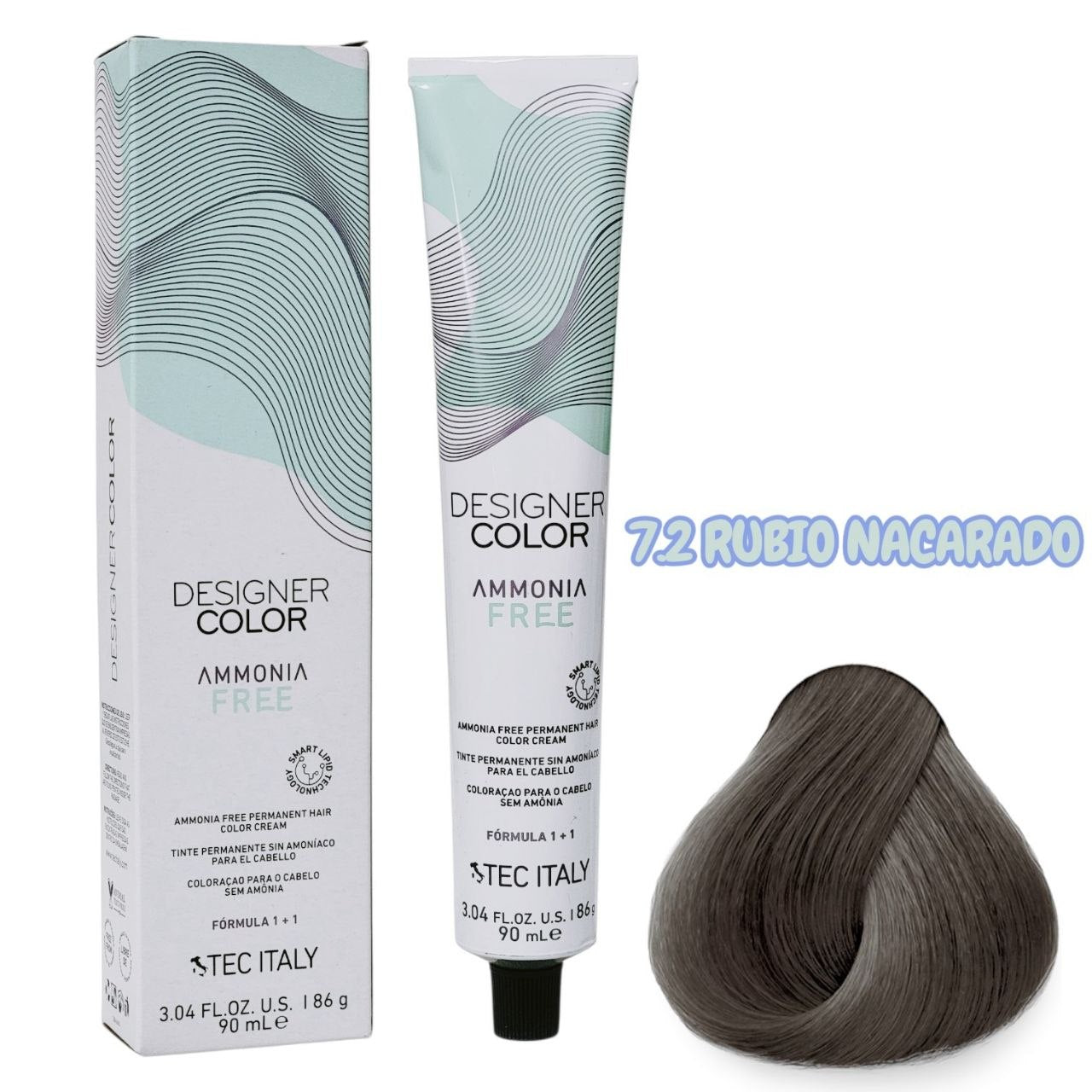 TINTE PERMANENTE CUIDA TU CABELLO Y OFRECE RESULTADOS CON TONOS MÁS NATURALES TONO 7.2 RUBIO NACARADO 1+1 TEC ITALY 90ML