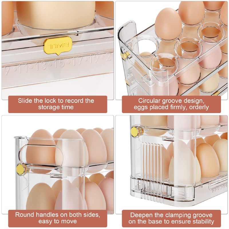 ORGANIZADOR DE HUEVOS TRANSPARENTE HUEVERA DE 3 CAPAS PARA 30 HUEVOS 25X10X20CM