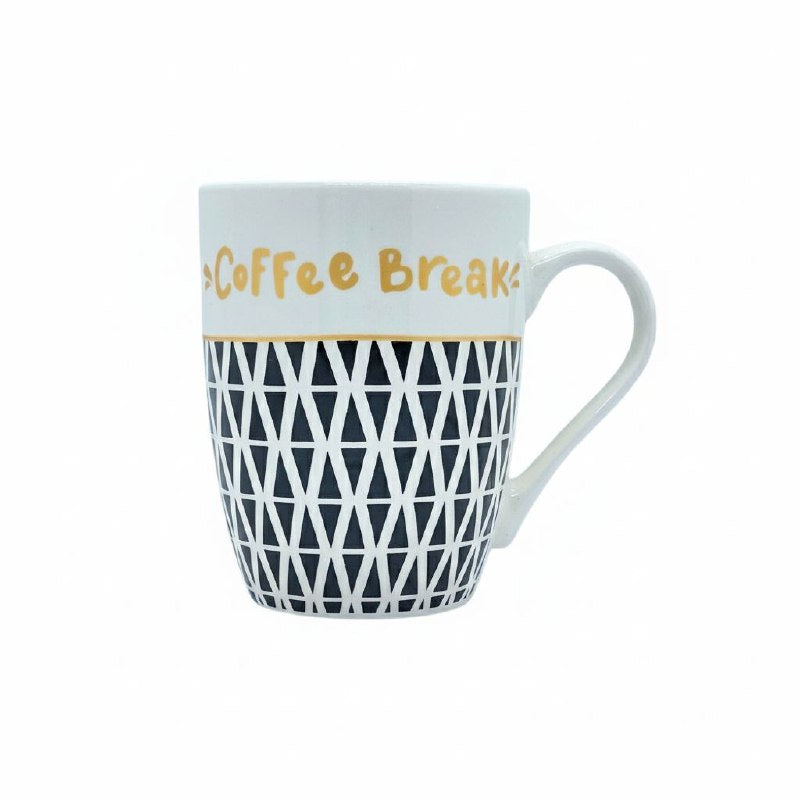 TAZAS DE CERAMICA DE ALTA RESISTENCIA CON ACABADO BRILLANTE Y DISEÑO ERGONOMICO 330ML, 4 ESTILOS