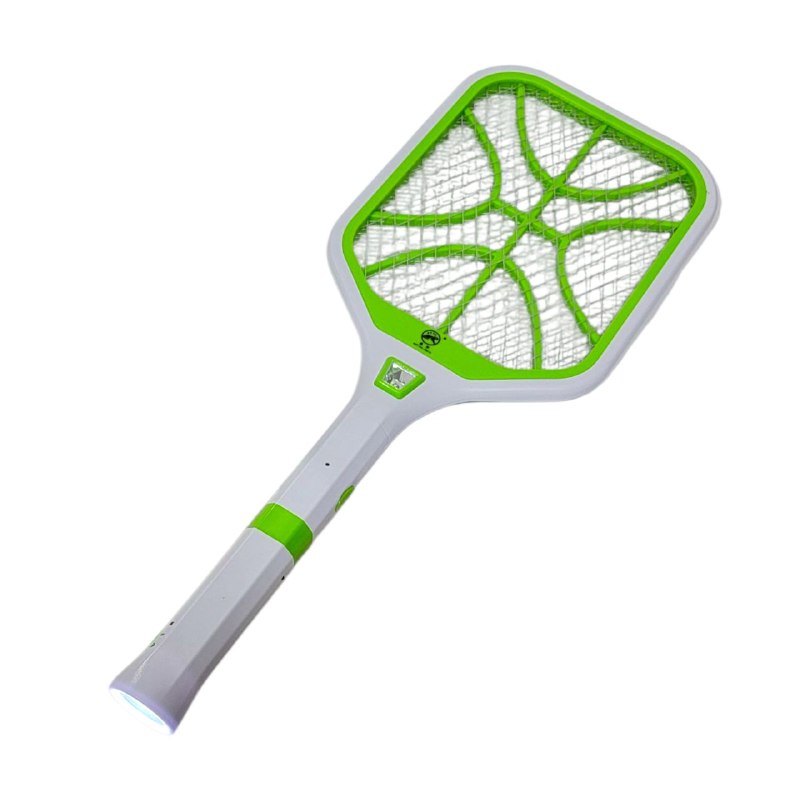 RAQUETA MATA MOSQUITOS ELECTRICA CON 2 FOCOS, ALTA ENERGIA, ENCHUFE PLANO TIGER WORLD