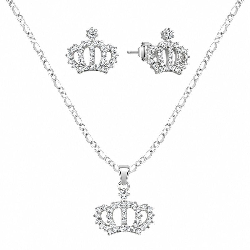SET DE ENCHAPE PARA DAMA CADENA, DIJE Y TOPOS CORONA REAL CON CIRCONES