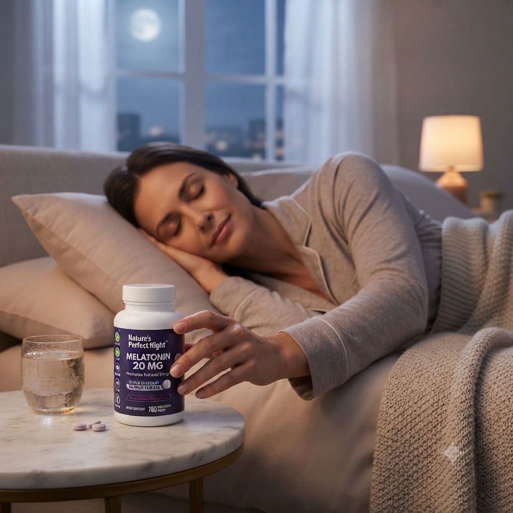 SUPLEMENTO TABLETAS DE MELATONINA ULTRA CONCENTRADAS DE DISOLUCIÓN RÁPIDA Y DOSIS AJUSTABLE SABOR NATURAL A BAYAS MIXTAS  NATURE'S PERFECT NIGHT MELATONIN 20 MG 180 TABLETAS