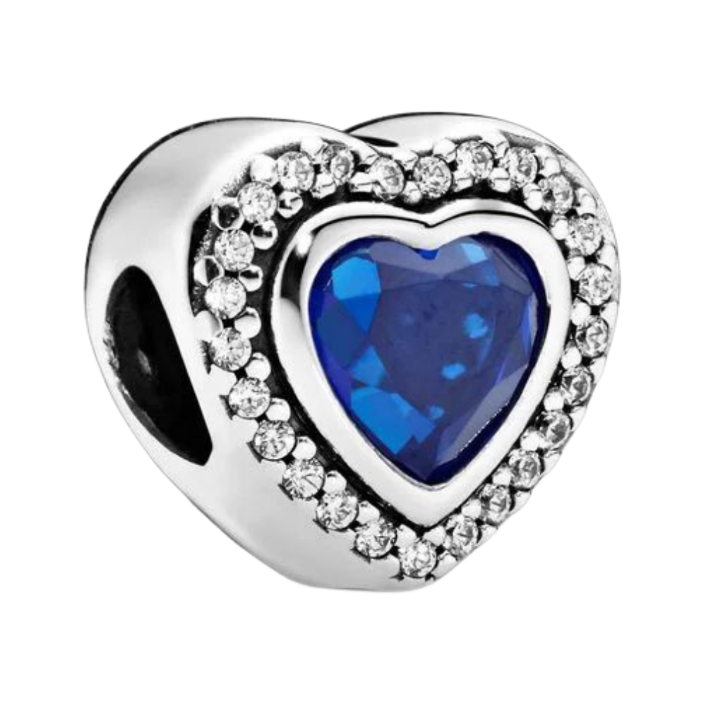 PCHARM1949 CORAZON CON CIRCONES TRANSPARENTES AL REDEDOR Y PIEDRA AZUL EN MEDIO