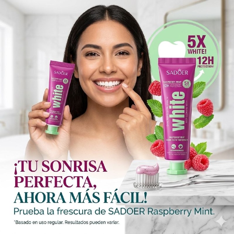 PASTA DE DIENTES BLANQUEADORA DE MENTA Y FRAMBUESA CON 12H DE PROTECCION SADOER 30G