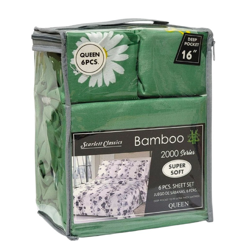 JUEGO DE SABANAS CAMERA DE 6 PIEZAS QUEEN SCARLETT CLASSICS BAMBOO, 54 ESTILOS