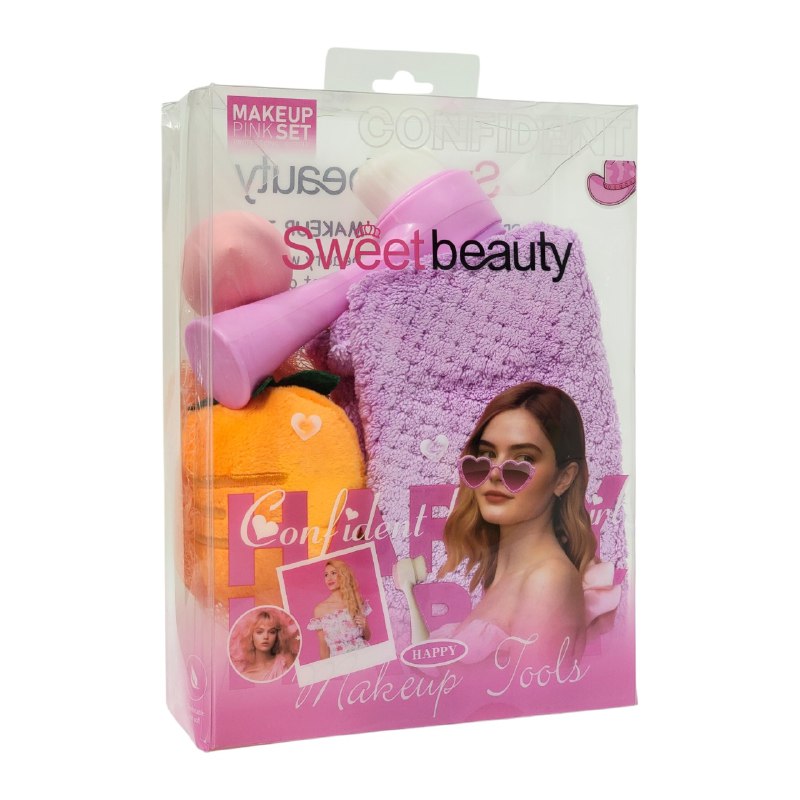 KIT DE CUIDADO PERSONAL, ESPONJA MAQUILLAJE, TOALLA PELO, CEPILLO FACIAL, ESPONJA CORPORAL SWEET BEAUTY