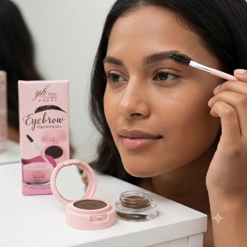 KIT DE POLVO Y MASCARA GEL PARA CEJAS A PRUEBA DE AGUA YH BEJA COSMETICS 1.6G+2.2G
