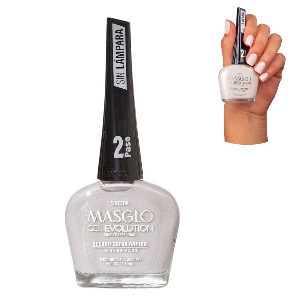 ESMALTE PARA UÑAS DE SECADO RAPIDO COLOR BLANCO PERLA SUAVE SINCERA GEL EVOLUTION MASGLO 13.5ML