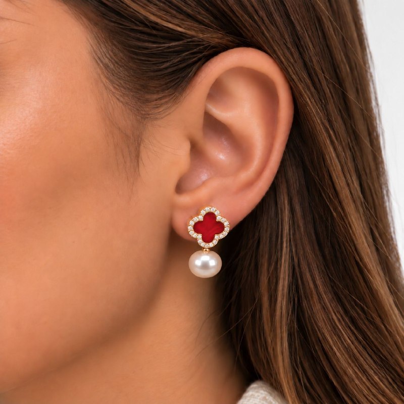 ARITOS DE ENCHAPE PARA DAMA CON DISEÑO DE FLOR 2CM (DUPE DE VAN CLEEF)