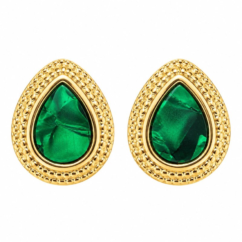 ARITOS DE ENCHAPE PARA DAMA CON DISEÑO DE GOTA VERDE Y DORADO 2.2CM