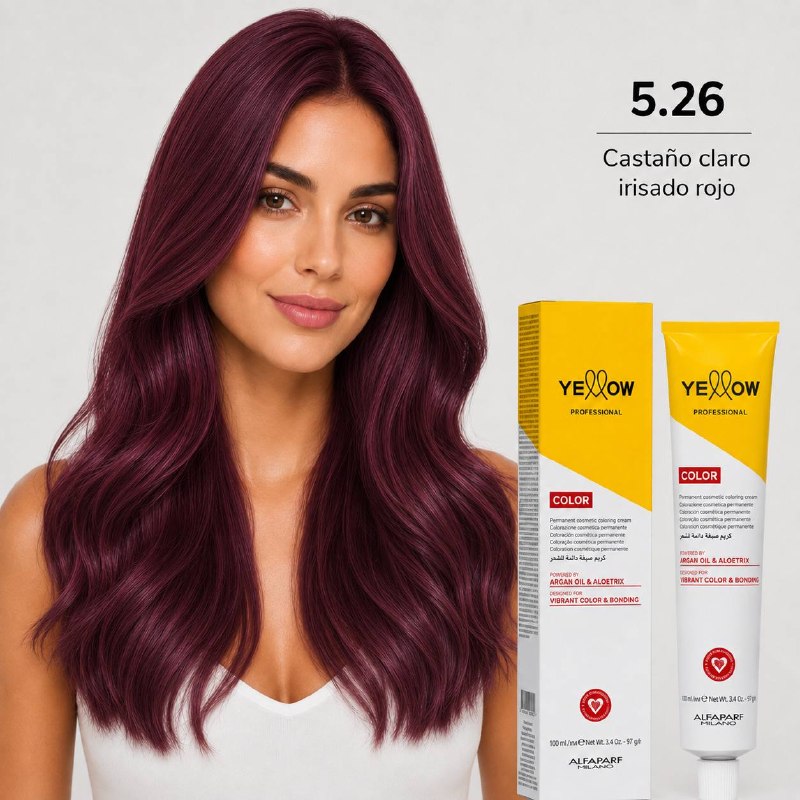 TINTE PERMANENTE PARA EL CABELLO CON ACEITE DE ARGAN Y ALOETRIX TONO 5.26 CASTAÑO CLARO IRISADO ROJO ALFAPARF 100ML