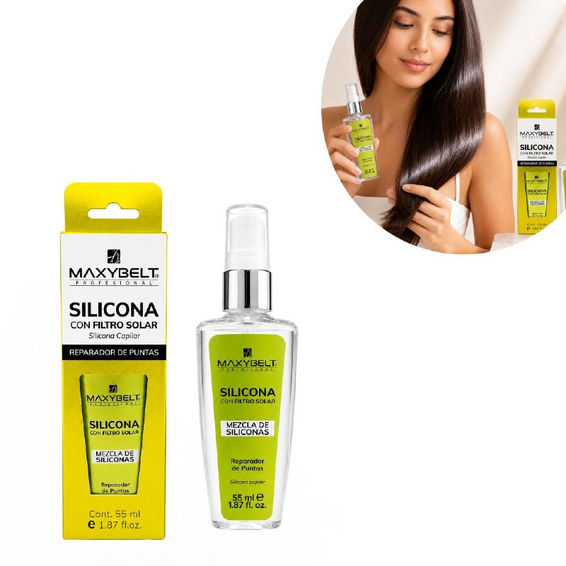 SPRAY CAPILAR DE SILICONA REPARADOR DE PUNTAS CON FILTRO SOLAR MAXYBELT 55ML
