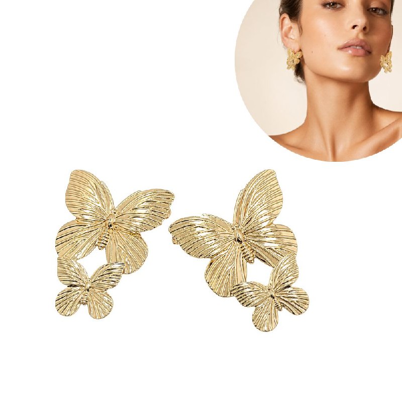 ARITOS DE ENCHAPE PARA DAMA CON DISEÑO DE MARIPOSA 5CM
