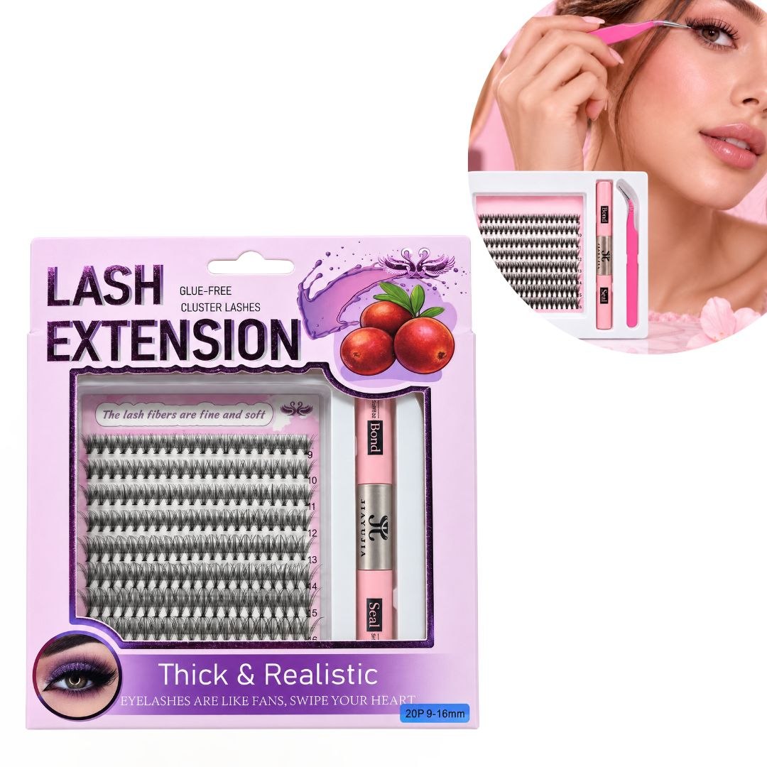 KIT DE PESTAÑAS POSTIZAS EN GRUPOS THICK & REALISTIC JIAYUJIA 9MM A 16MM CON BOND Y SEAL