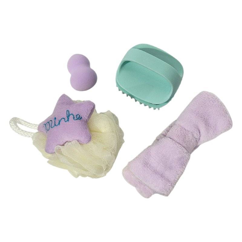 KIT DE CUIDADO FACIAL, BANDA PARA EL PELO, ESPONJA, CEPILLO MESAJE CAPILAR, ESPONJA DE MAQUILLAJE KISS LOVELY, 4 ESTILOS
