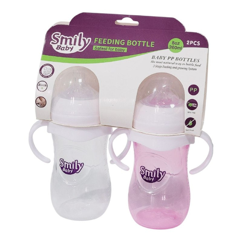 BIBERON CHUPON PARA BEBES EN SET DE 2 PIEZAS CON ASAS CAPACIDAD DE 260ML SMILY BABY