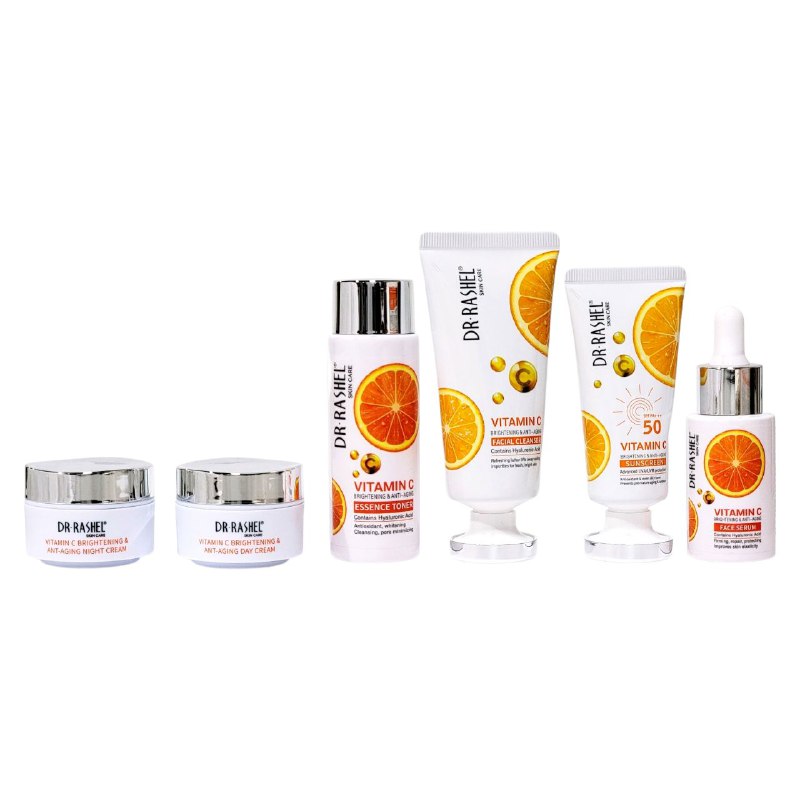 SET DE CUIDADO FACIAL ILUMINADOR Y ANTIEDAD CON VITAMINA C CONCENTRADA 6PCS DR RASHEL