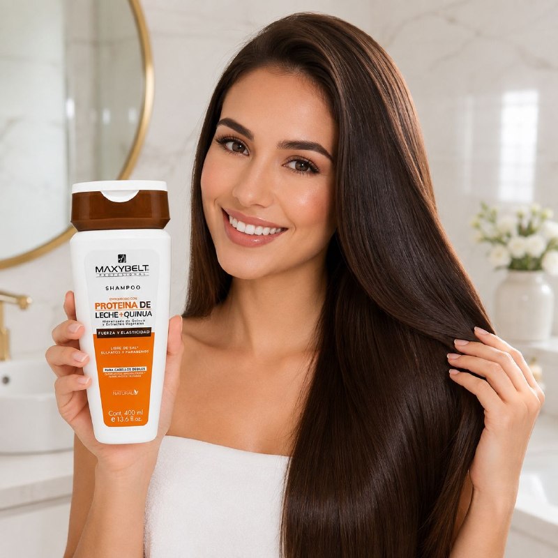 SHAMPOO FORTALECEDOR Y REPARADOR ENRIQUECIDO CON PROTEINA DE LECHE Y QUINUA MAXYBELT 400ML