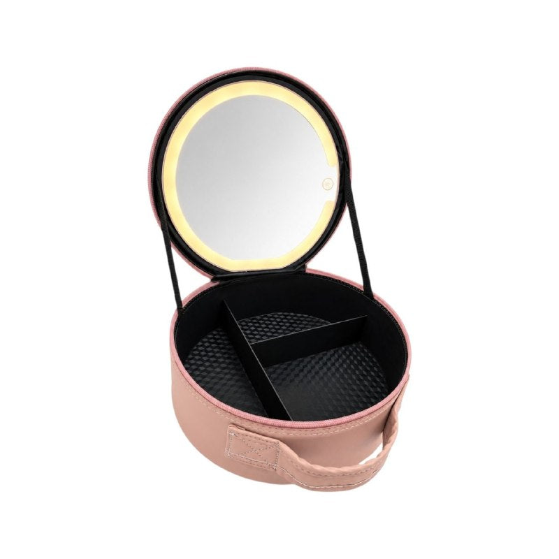 ORGANIZADOR ESTUCHE DE MAQUILLAJE PORTATIL REDONDO CON ESPEJO LED 22.3X23.3CM