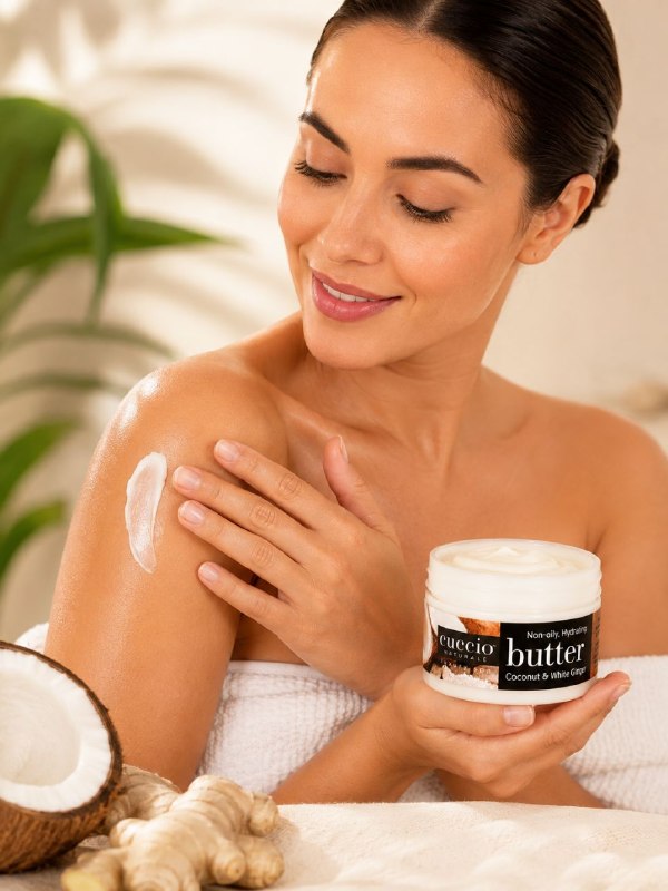 CREMA CORPORAL EXFOLIANTE HIDRATANTE INTENSIVA CON AROMA A COCO Y JENGIBRE BLANCO CUCCIO 226G
