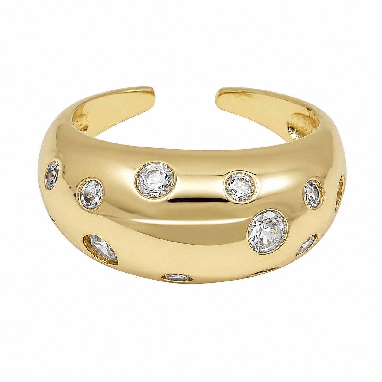 ANILLO ANCHO DE ENCHAPE PARA DAMA CON CIRCONES INCRUSTADOS TIPO ESTRELLA