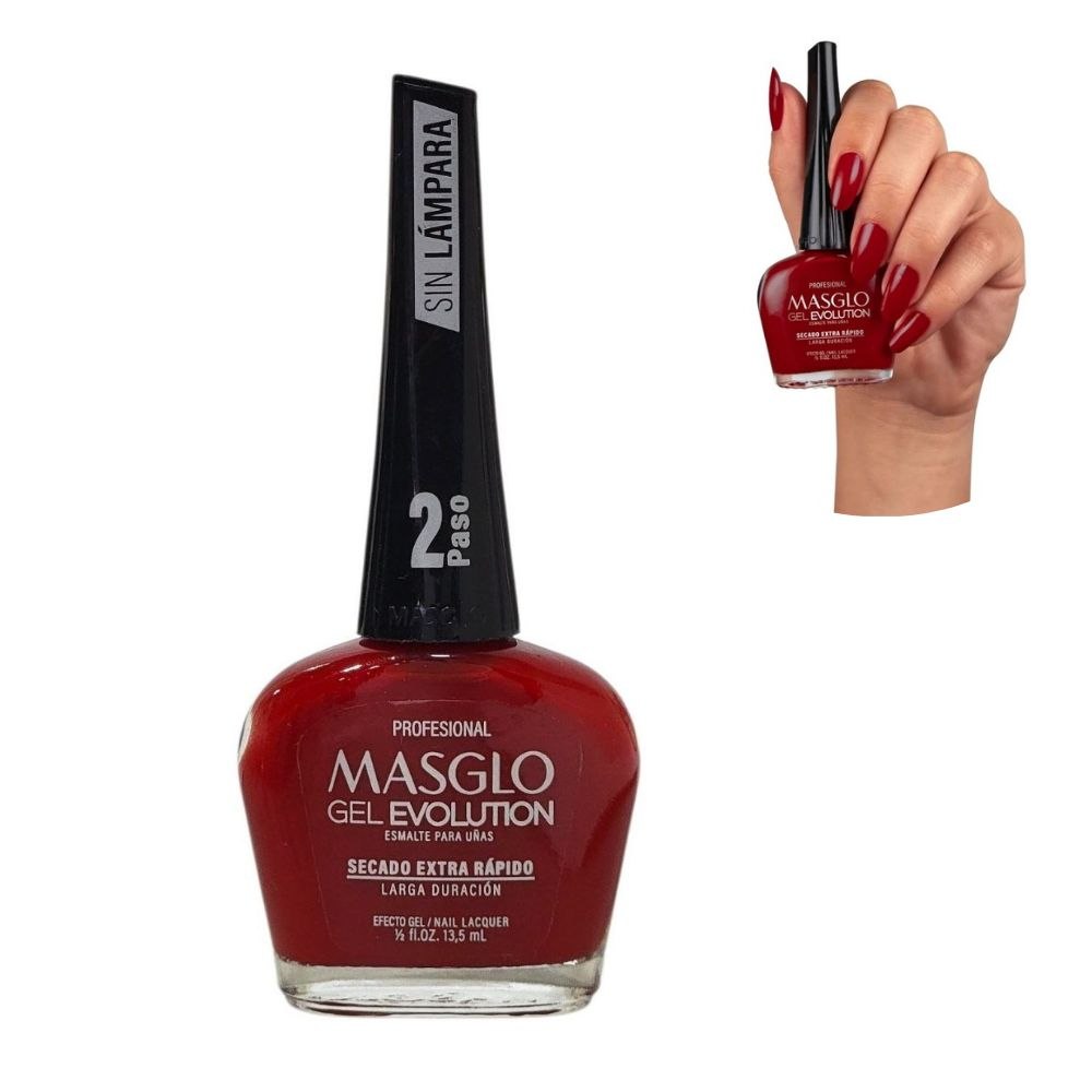 ESMALTE PARA UÑAS DE SECADO RAPIDO COLOR ROJO CEREZA INTENSO PROFESIONAL GEL EVOLUTION MASGLO 13.5ML