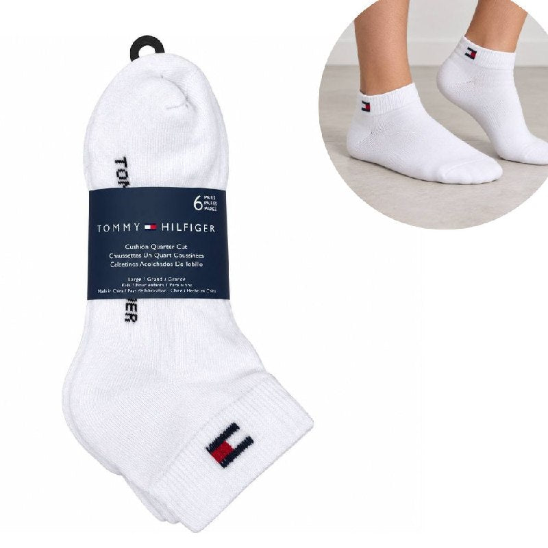 CALCETA TOBILLERA ACOLCHADA TOMMY HILFIGER ORIGINAL PARA NIÑOS 6 PARES TALLA: 4-10