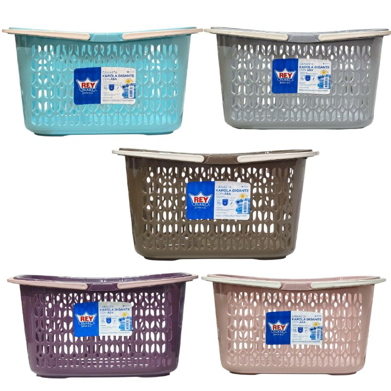 CANASTA ORGANIZADORA, CESTA PORTATIL DE MERCADO PARA LLEVAR TODO TIPO DE ARTICULOS, PRACTICA Y FACIL DE TRANSPORTE, MULTIUSOS REY PLAST 48.3X34X25.4CM, 5 ESTILOS