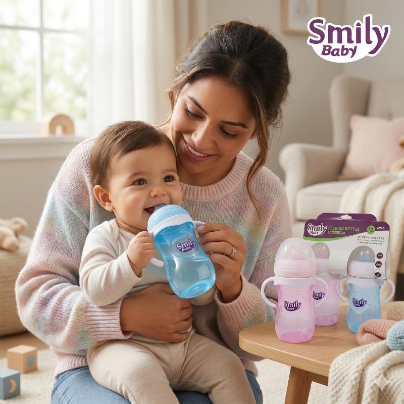BIBERON CHUPON PARA BEBES EN SET DE 2 PIEZAS CON ASAS CAPACIDAD DE 260ML SMILY BABY