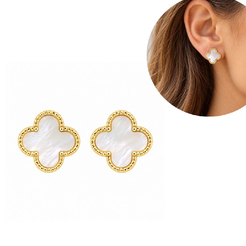 ARITOS DE ENCHAPE PARA DAMA CON DISEÑO DE FLOR 1CM (DUPE DE VAN CLEEF)