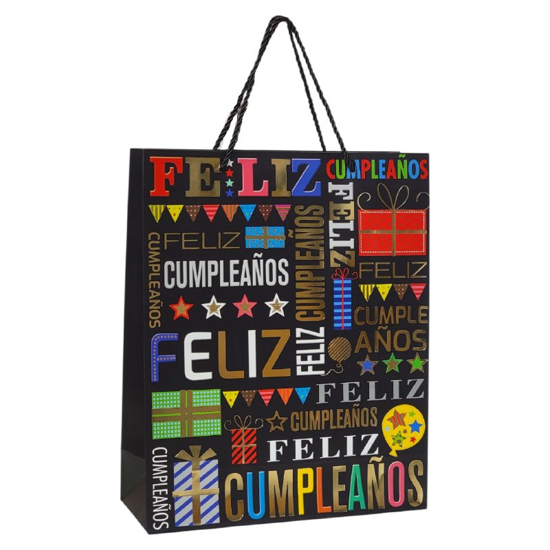 BOLSA DE REGALO DE FELIZ CUMPLEAÑOS MEDIANA 26X32X10CM