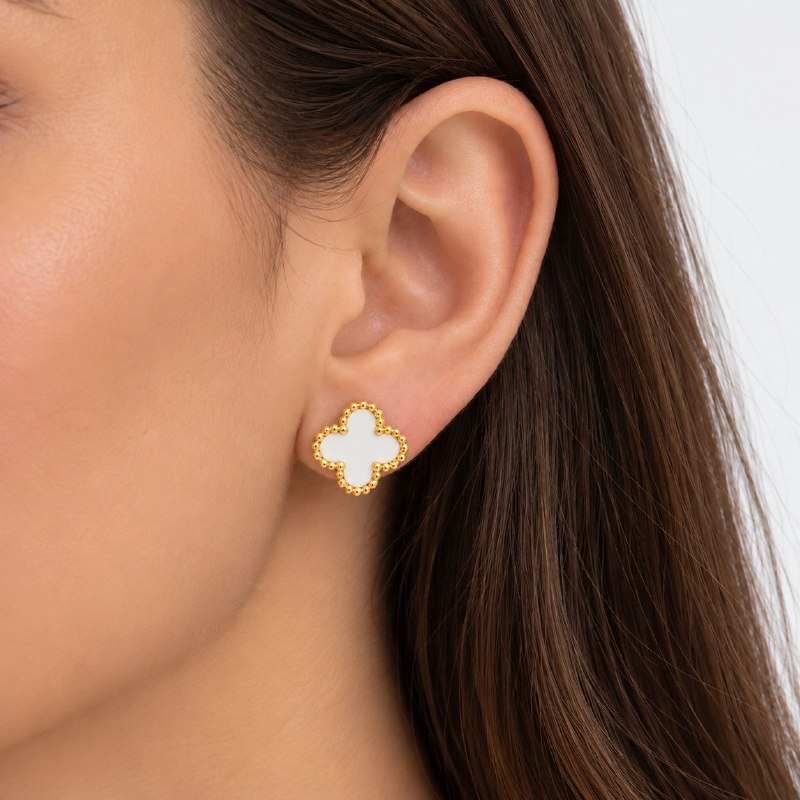 ARITOS DE ENCHAPE PARA DAMA CON DISEÑO DE FLOR 1.2CM (DUPE DE VAN CLEEF)