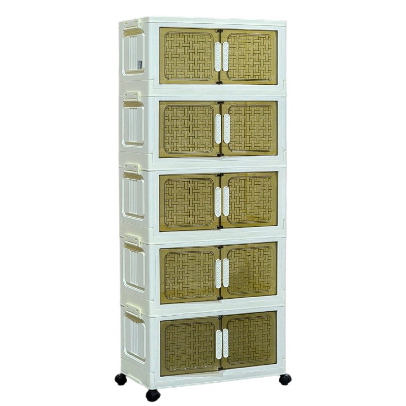 ORGANIZADOR ESTANTE DE ALMACENAMIENTO MODULAR DE PLASTICO DE 5 NIVELES, CON PUERTAS FRONTALES Y RUEDAS ELEGANTE Y RESISTENTE 49.5X27.5X27CM