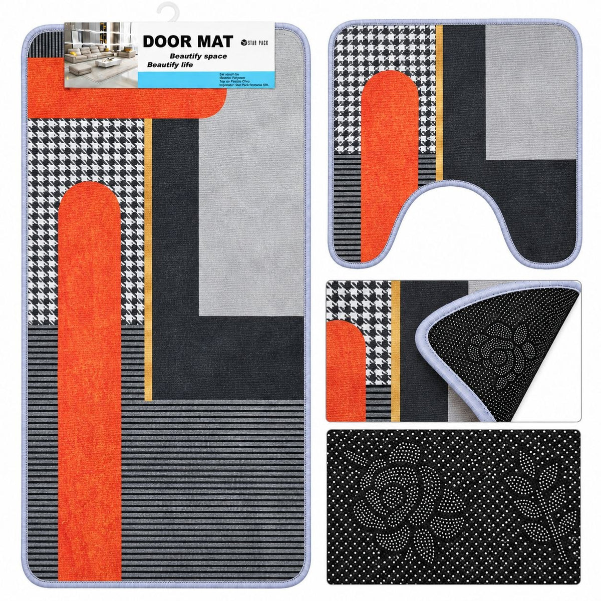 SET DE ALFOMBRAS PARA BAÑO SUAVES Y DECORATIVAS 2PCS DOOR MAT 80X50CM Y 18X18CM