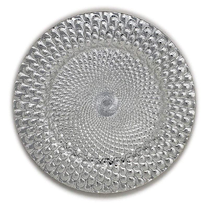 PLATO DE CARGA DECORATIVO NAVIDEÑO REDONDO PLATEADO 32X32CM