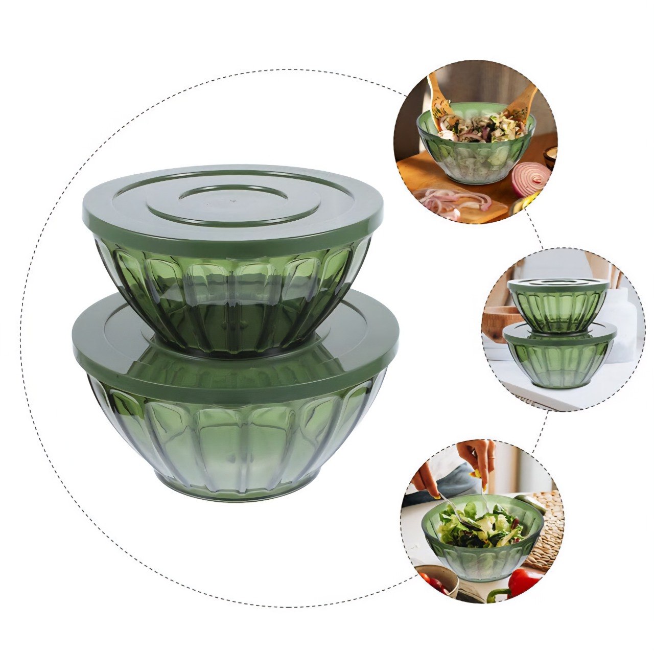 SET DE TAZONES ENSALADERAS CON TAPA HERMETICA DE PLASTICO DE ALTA RESISTENCIA 3PCS WINDROSE
