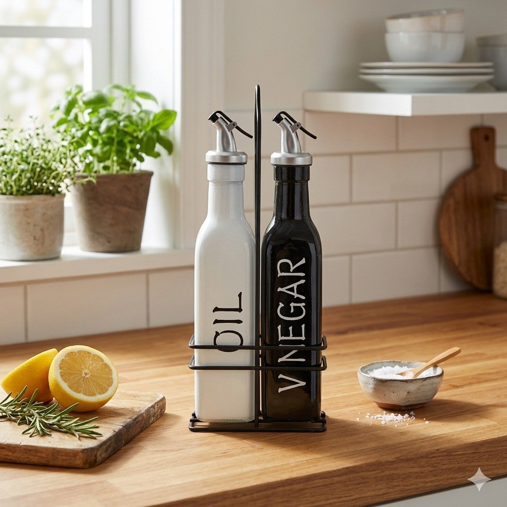 SET DE BOTELLAS ACEITERAS Y VINEGRERAS DE VIDRIO 3PCS LIFEART