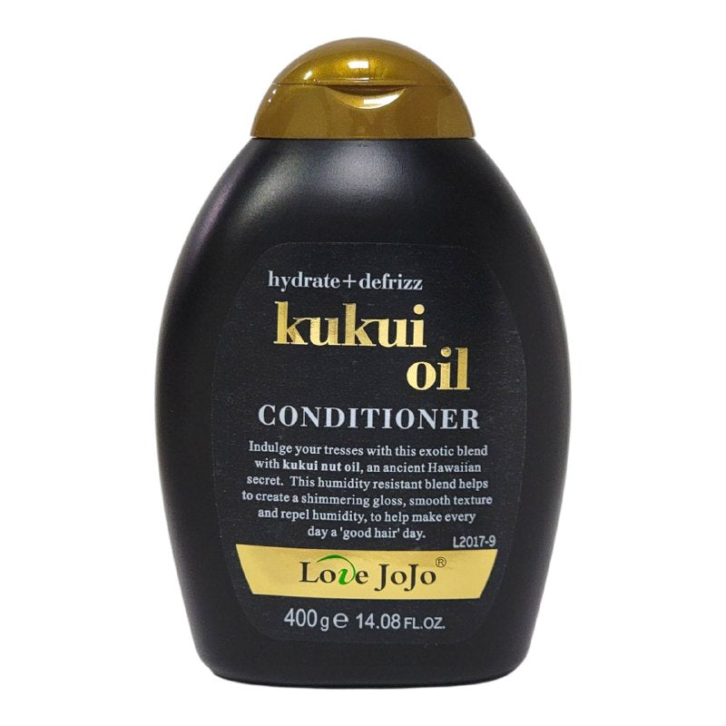ACONDICIONADOR PARA EL CABELLO CON ACEITE DE NIZ DE KUKUI, RESISTENTE A LA HUMEDAD Y CREA UN BRILLO RESPLANDECIENTE, TEXTURA SUAVE QUE RETIENE LA HIDRATACION LOVE JOJO 400G