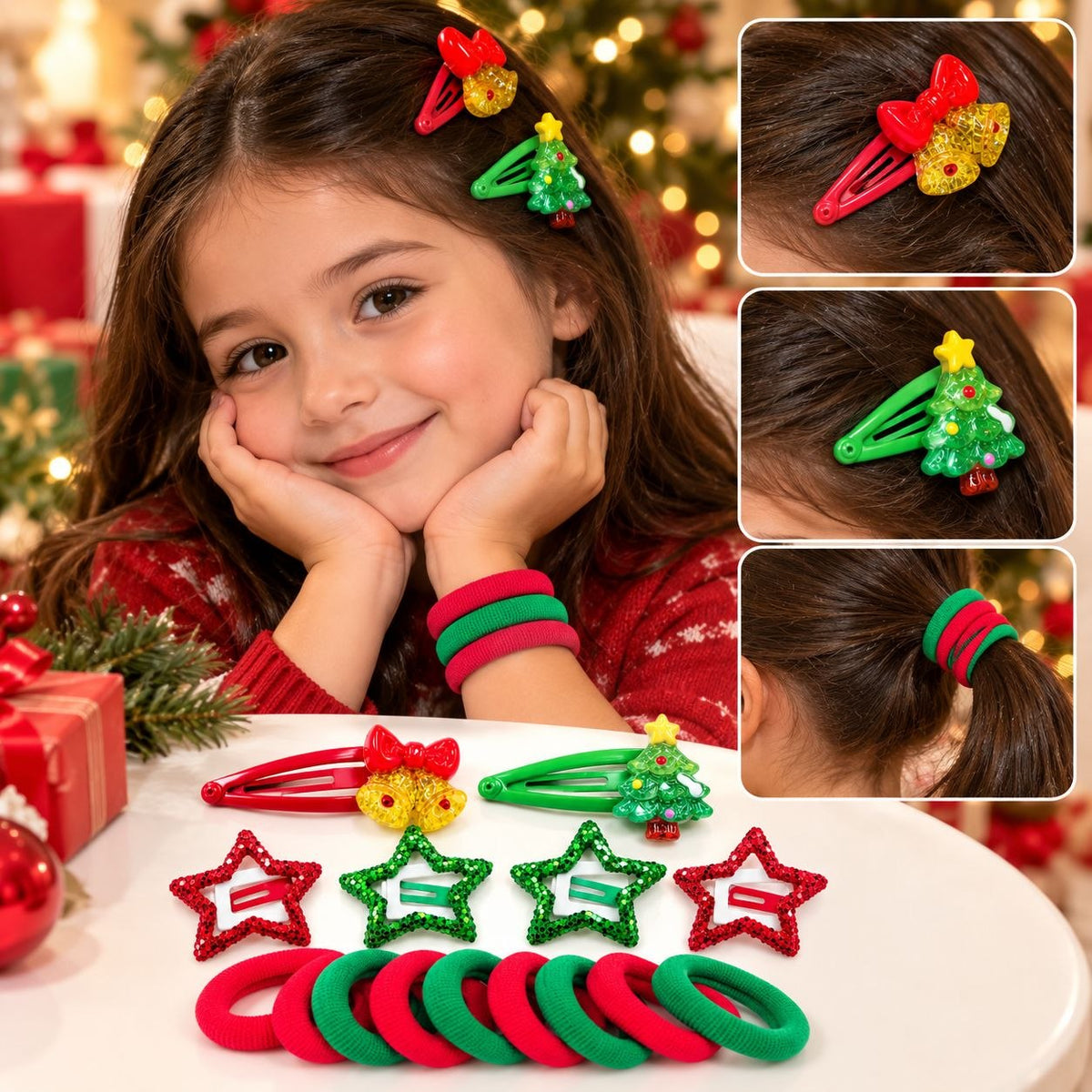 SET DE ACCESORIOS NAVIDEÑOS PARA EL CABELLO WEI YA 6PCS