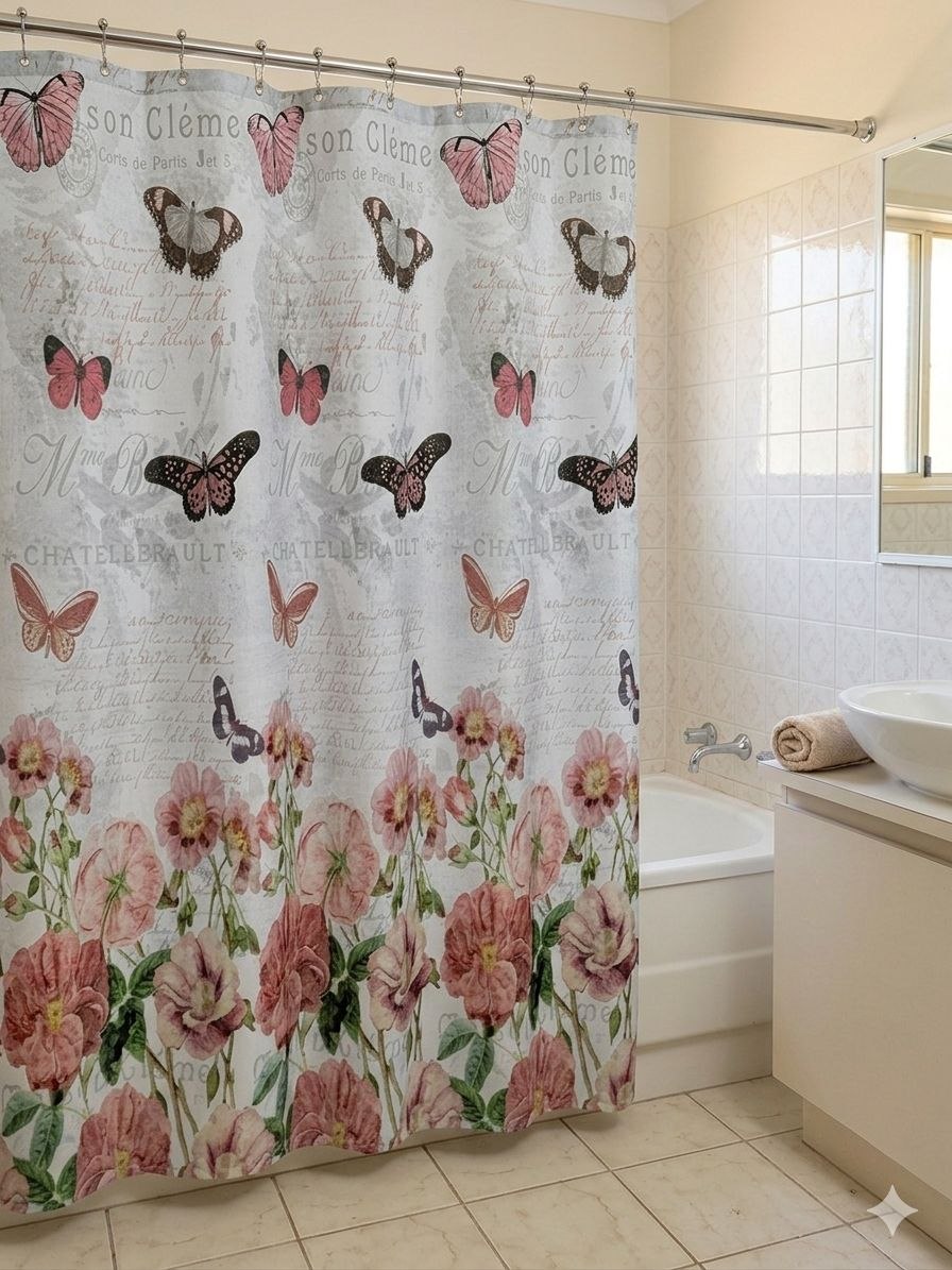 CORTINA DE BAÑO DE TELA CON GANCHOS DE METAL WAFFLE COLLECTION 182.5X182.5CM