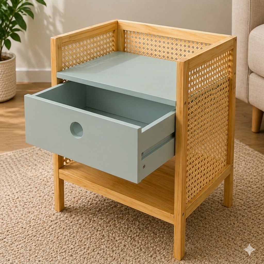 MESA DE NOCHE CON 1 CAJON ESTILO NATURAL STUDIO 507 40X30X42CM